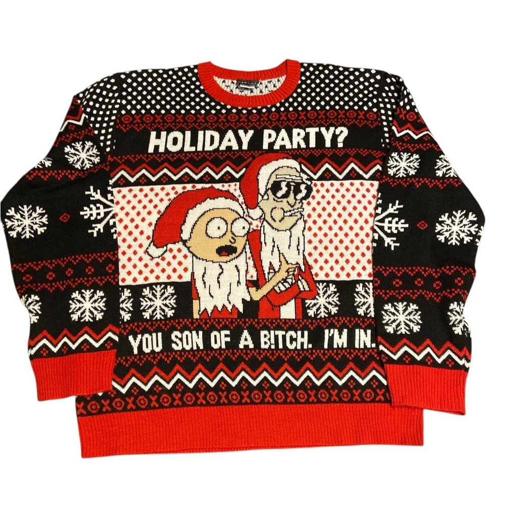 Holiday Party Crewneck Sweater - Black and Red